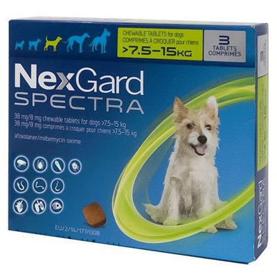 NexGard Spectra таблетки від бліх, кліщів, гельмінтів для собак 7,5-15кг 1 таблетка 5566 фото