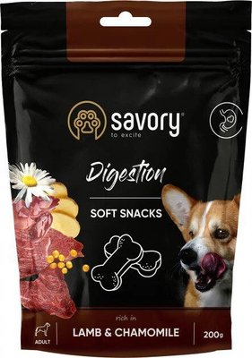 Savory Dog Digestion Soft Snacks М'які ласощі для собак з ягням та ромашкою 200 г 00418 фото