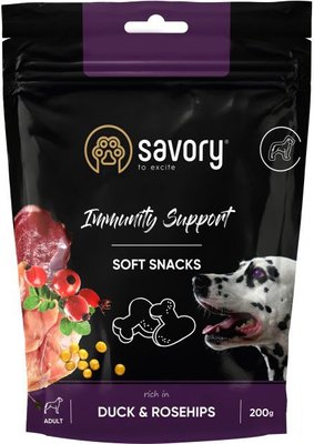 Savory Immunity Support Soft Snacks М'які ласощі для собак з качкою та шипшиною 200 г 31331 фото