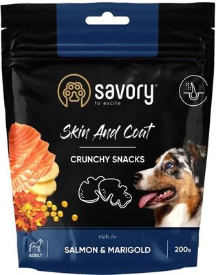 Savory Dog Skin And Coat Crunchy Snack с лососем и бархатцами для собак 200г 31355 фото