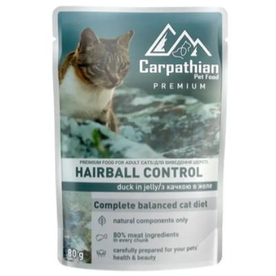 Carpathian Pet Food Hairball Control Duck Консерва для кішок з качкою для виведення шерсті, 80 г 141371 фото