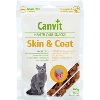 Canvit Skin & Coat Snack Ласощі для шкіри та шерсті кішок, 100 г 514076 фото