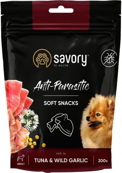 Savory Dog Anti-Parasitic Soft Snacks М'які ласощі для собак із тунцем та диким часником, 200 г 31324 фото