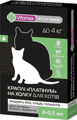 Краплі на холку Vitomax Platinum для котів вагою до 4 кг, 0,5мл VMX20111 фото