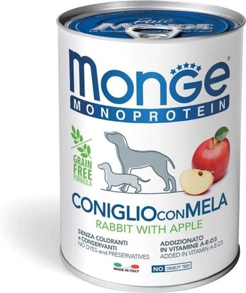 Вологий корм для собак Monge Dog Fruit Monoprotein кролик з яблуками 400 г 70014328 фото