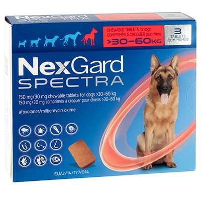 NexGard Spectra таблетки від бліх, кліщів, гельмінтів для собак 30-60кг 1 таблетка 5568 фото