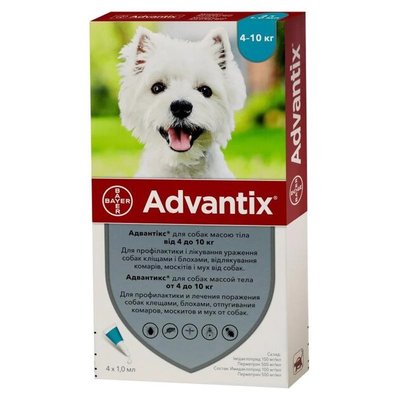 Bayer Advantix для собак від  4 до 10 кг 1 піпетка  17 074 фото