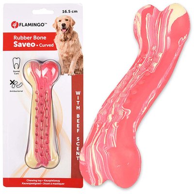 Flamingo Rubber Saveo Curved Bone Beef ВИГНУТА КІСТКА жувальна іграшка для собак, смак яловичини 1385 фото