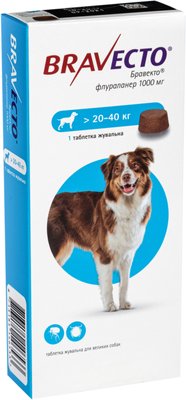 Жувальна таблетка Bravecto від бліх і кліщів для собак 20 - 40 кг 46533 фото