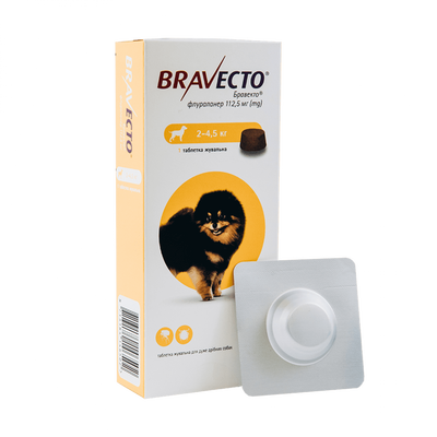 Жувальна таблетка Bravecto від бліх і кліщів для собак 2 - 4.5 кг 46502 фото