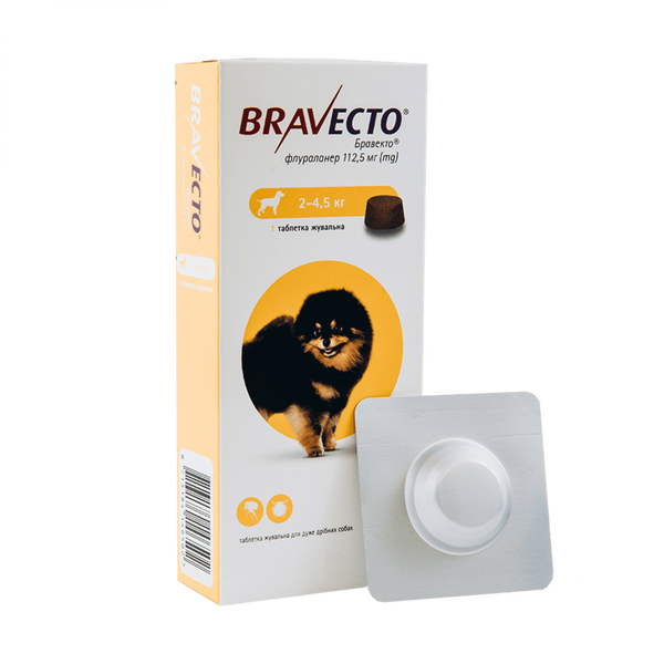 Жувальна таблетка Bravecto від бліх і кліщів для собак 2 - 4.5 кг 46502 фото