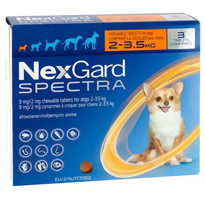 NexGard Spectra таблетки від бліх, кліщів, гельмінтів для собак 2-3,5 кг 1 таблетка 5564 фото