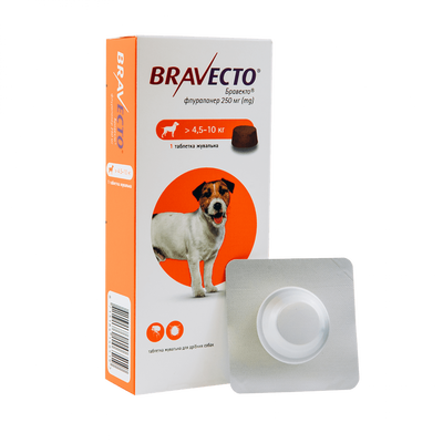 Жувальна таблетка Bravecto від бліх і кліщів для собак 4.5-10 кг 46519 фото