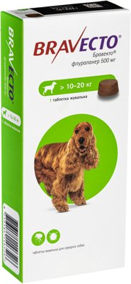 Жевательная таблетка Bravecto от блох и клещей для собак 10 - 20 кг 46526 фото