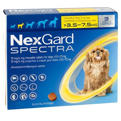 NexGard Spectra таблетки від бліх, кліщів, гельмінтів для собак 3,5-7,5 кг 1 таблетка 5565 фото